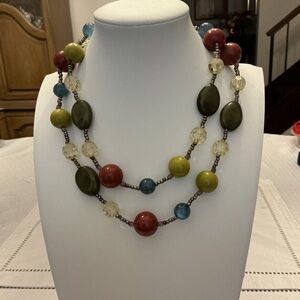 Red and Olive Green Multicolored Bead Necklace